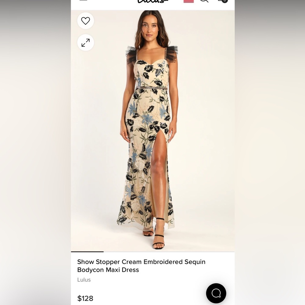 Lulu’s SHOW STOPPER cream embroidered sequin bodycon maxi dress